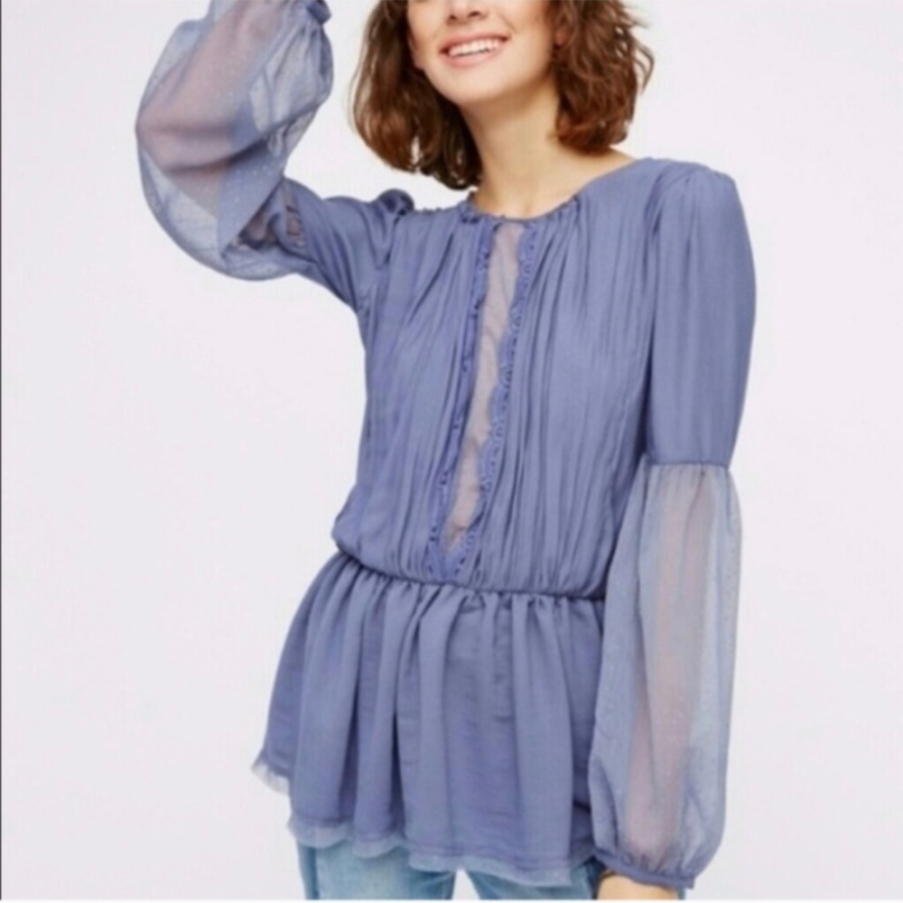 Free People Soul Serene Mesh Blue Blouse